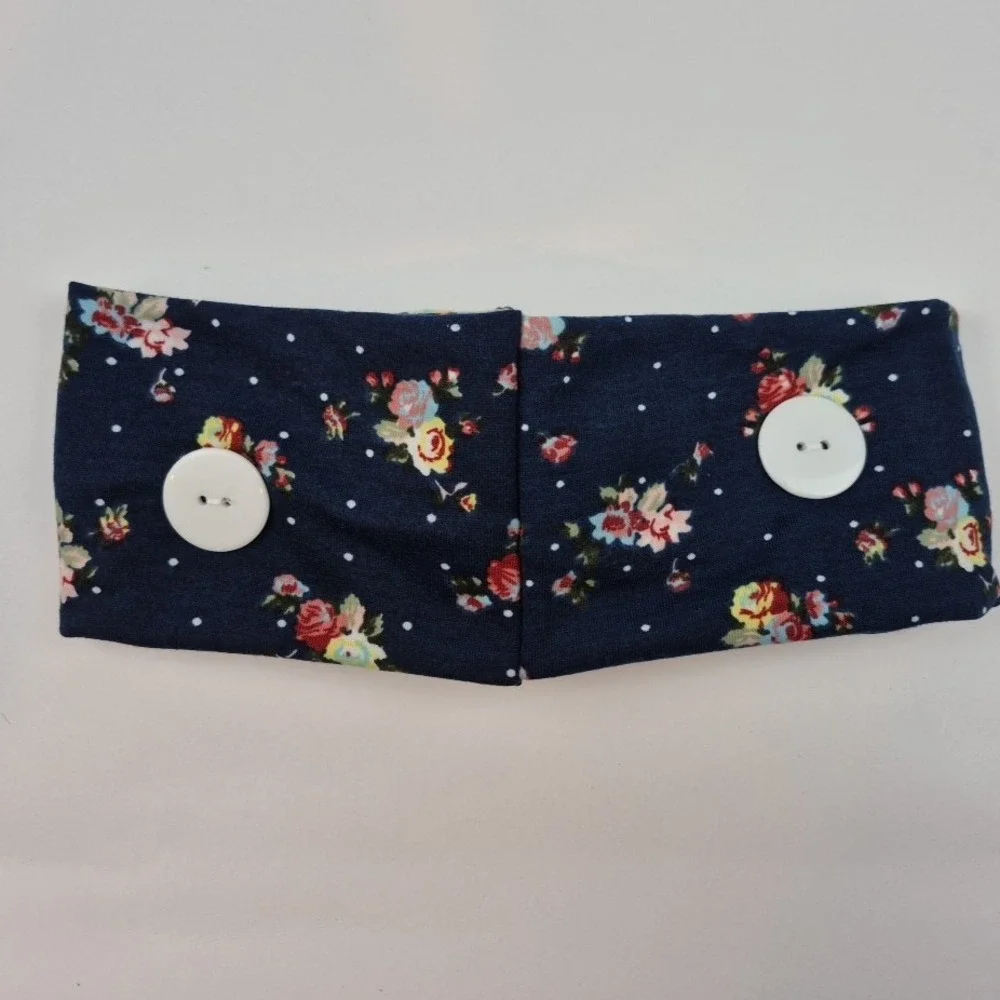 2 Pack Floral Twist Headband Hair Wrap Stretch‎ Buttons for Face Mask Nursing